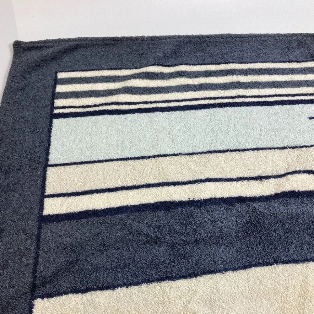 CHANEL border bath towel Beach towel towel cotton Ivory x Blue Based